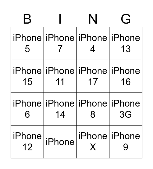 iPhone Bingo Card