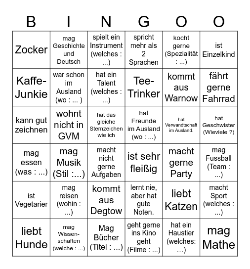 Kennenlernen? Bingo! Bingo Card