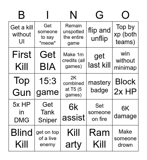 WOT Bingo (maxgamingfps) Bingo Card