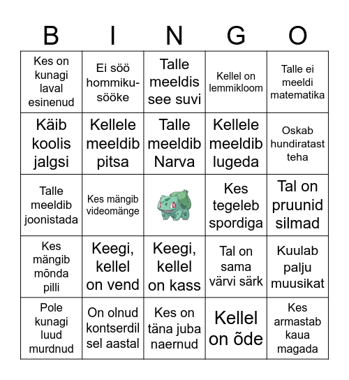Kas sulle meeldib...? Kas sul on...? Kas sa tegeled...? Bingo Card