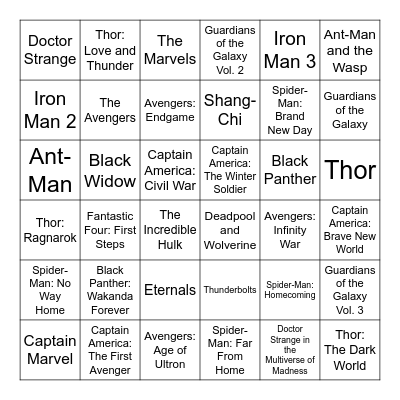 Marvel Movie Bingo Card