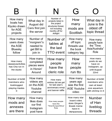 AGE Birthday Bash Bingo Card