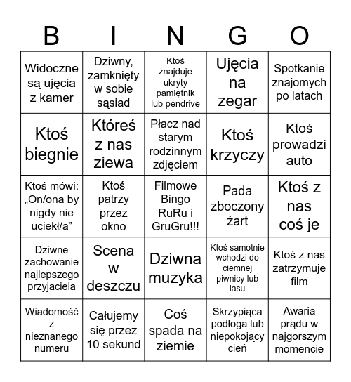 Imię:              , Film: Zniknięcia, Data: Bingo Card