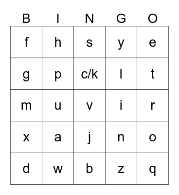 Letter Sounds Bingo Card