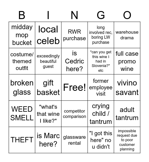 Sunday Bingo Card
