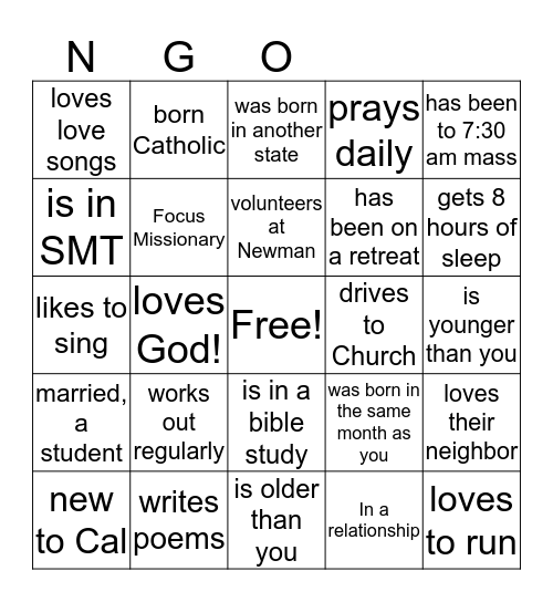 What is Love? Mini Retreat: Meet someone who... Bingo Card