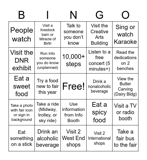 MN STARE FAIR BINGO Card