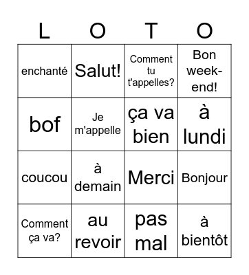 French Greetings Bingo Card