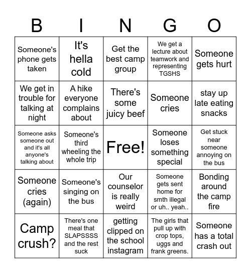 Camp Bingo Card