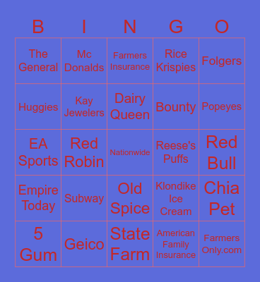 Tv Commercial Jingles Bingo Card