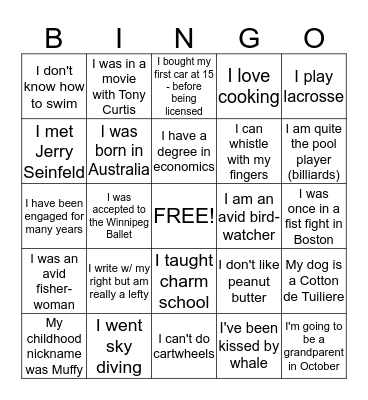 You did What??? Bingo Card