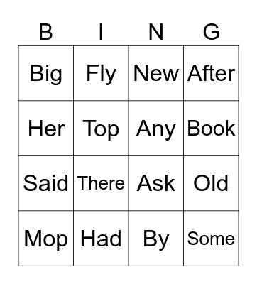1st Grade Sight words Bingo Card
