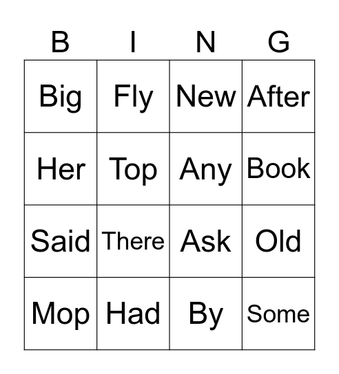 1st Grade Sight words Bingo Card
