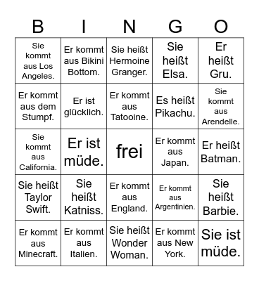 Wer ist das? Bingo Card
