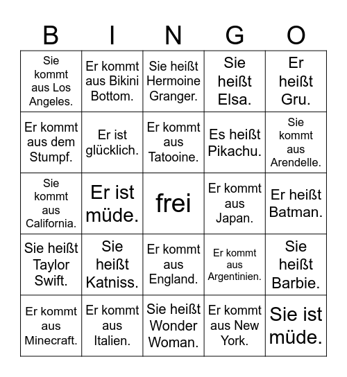 Wer ist das? Bingo Card