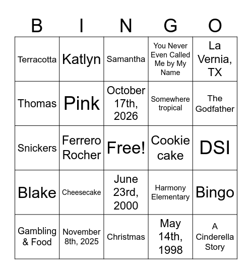 Samantha's Bridal Shower Bingo! Bingo Card