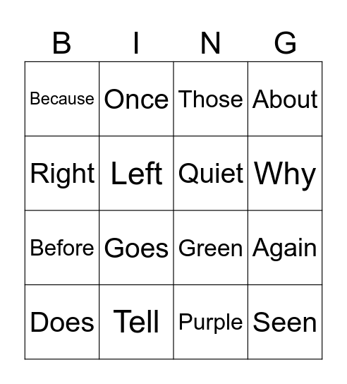 2nd Grade Sight Words Bingo Card