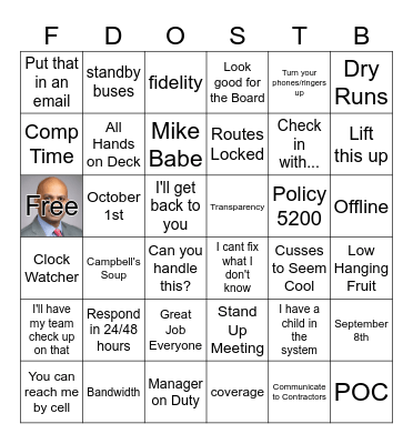 Department of Transportation Bingo Card