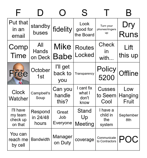 Department of Transportation Bingo Card