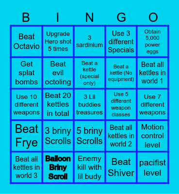 Splatoon 3 story mode Bingo Card