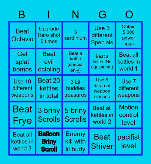Splatoon 3 story mode Bingo Card