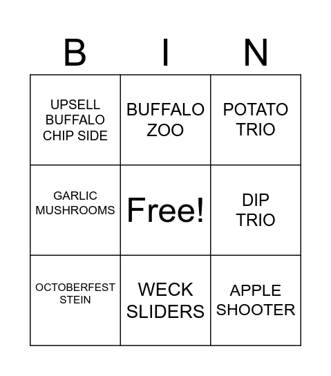 UPSELL BINGO Card