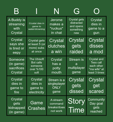 Crystal Stream BINGO Card