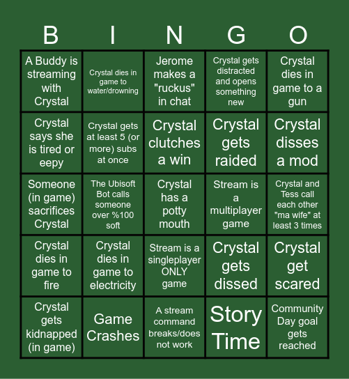 Crystal Stream BINGO Card
