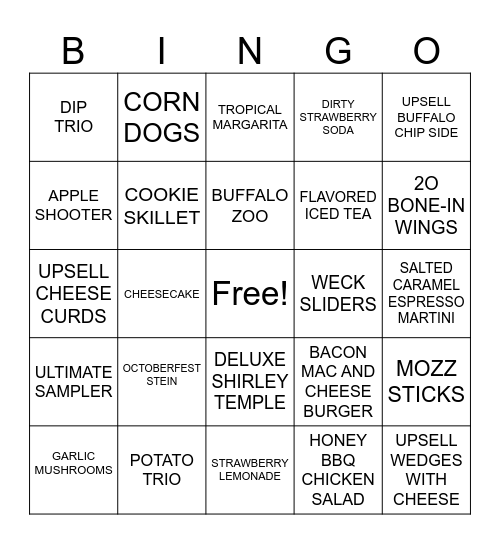 UPSELL BINGO Card