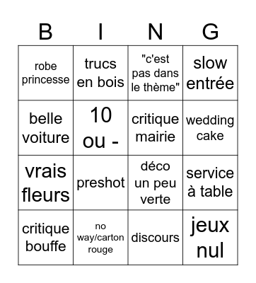 4 Mariages Bingo Card