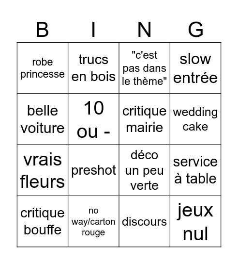 4 Mariages Bingo Card