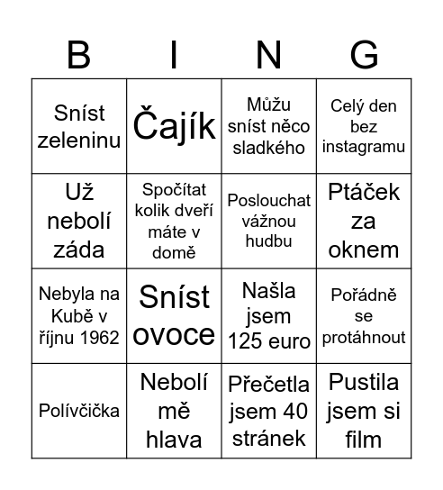 Pro Elu na doma Bingo Card