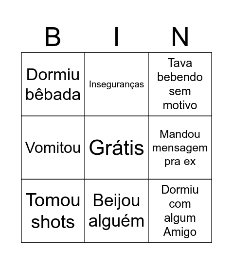 Liana Bebada Bingo Card