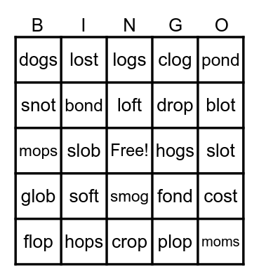 UFLI Lesson 37 b Bingo Card