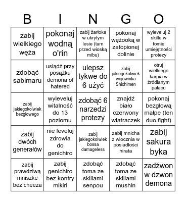 Bingo z sekiro Bingo Card