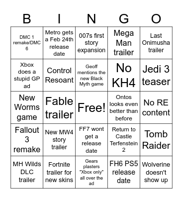 Gamescom ONL Bingo Card
