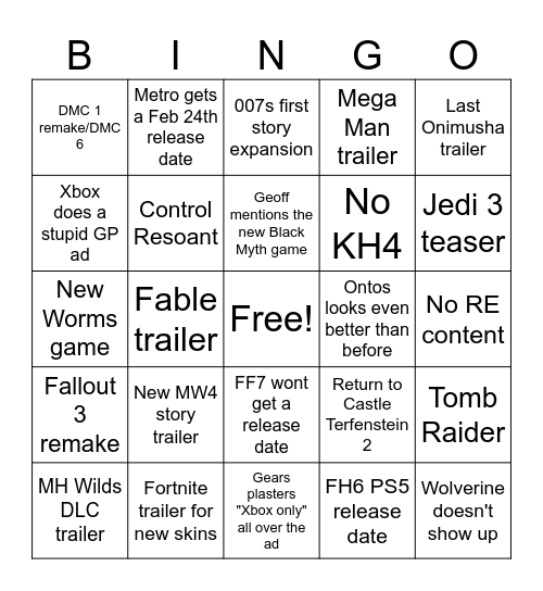 Gamescom ONL Bingo Card
