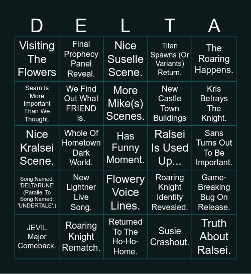 DELTARUNE Chapter 6 Bingo Card