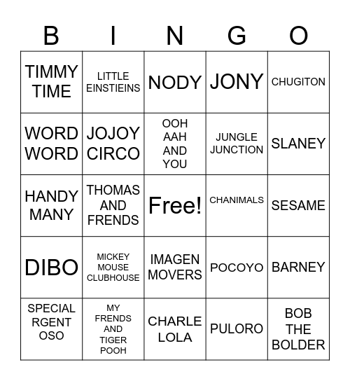 PLAY HOUSE Bingo Card