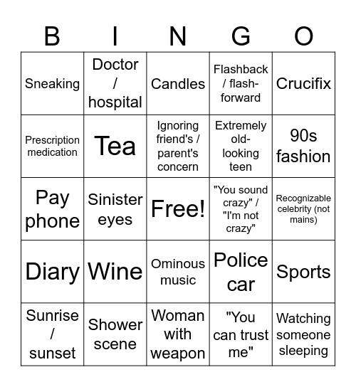 Lifetime Movie Bingo Card
