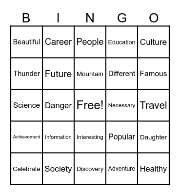 Spelling Bingo Card