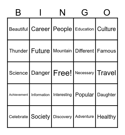 Spelling Bingo Card