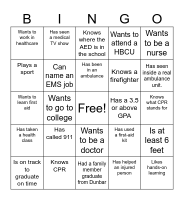 EMS BINGO. Find someone Who... Bingo Card