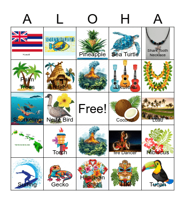 Hawaiian Bingo Card