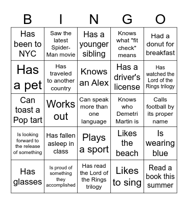 Find Someone Who Bingo Card