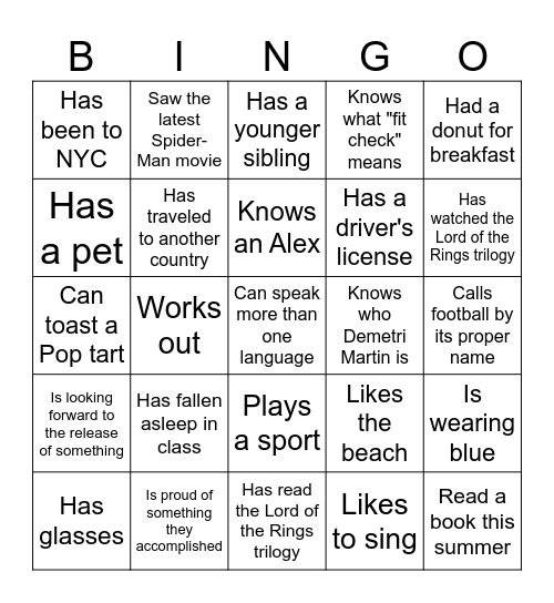 Find Someone Who Bingo Card