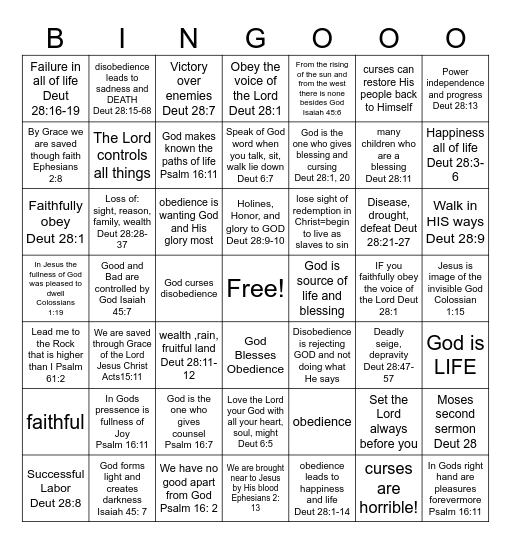 Deuteronomy 28 Bingo Card