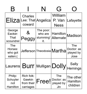 Hamilton Characters Bingo Card