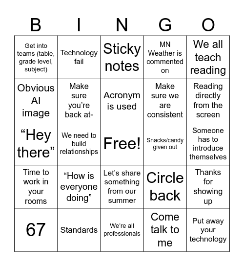 Untitled Bingo Card