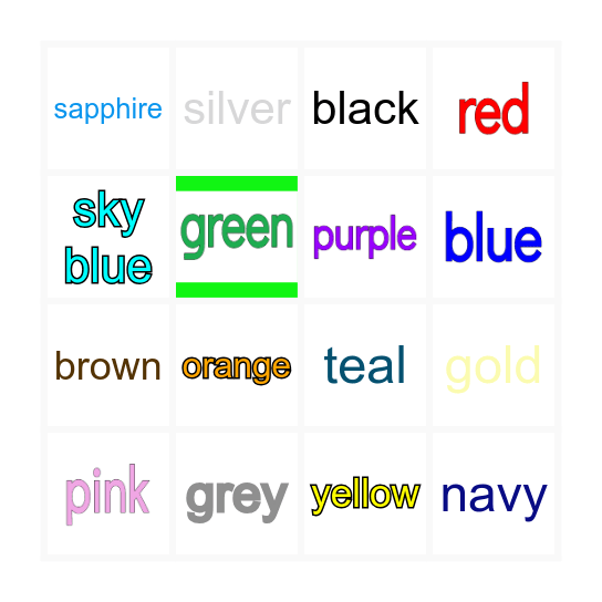 Vocabulary Bingo Card